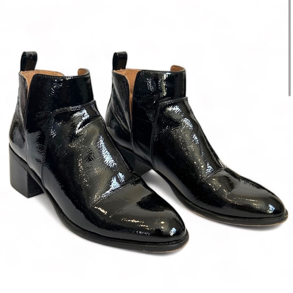 Franco Sarto Black Patent Leather Classic Ankle Boots sz 7